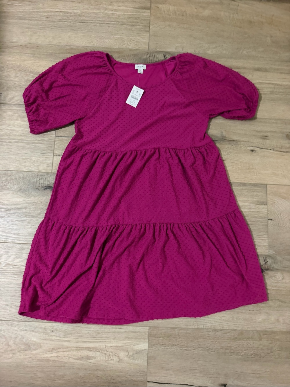 Ladies' J Crew Fuchsia Tiered Puff Sleeve Dress